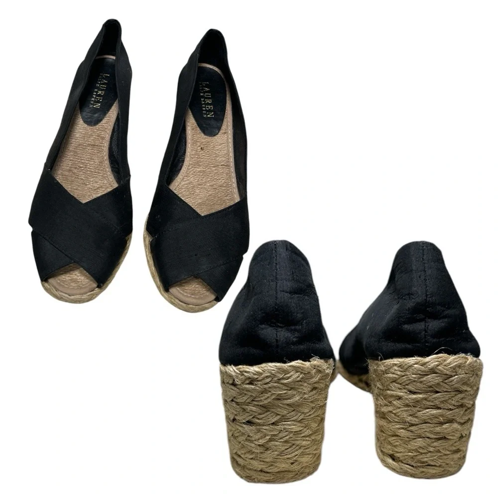 Lauren Ralph Lauren Black‎ Cecilia Wedge Espadrilles - Size 9B